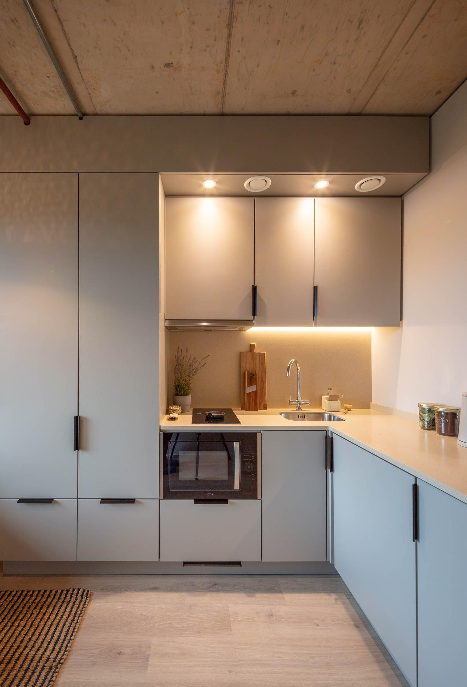 Make hearty home-cooked meals in your private kitchenette