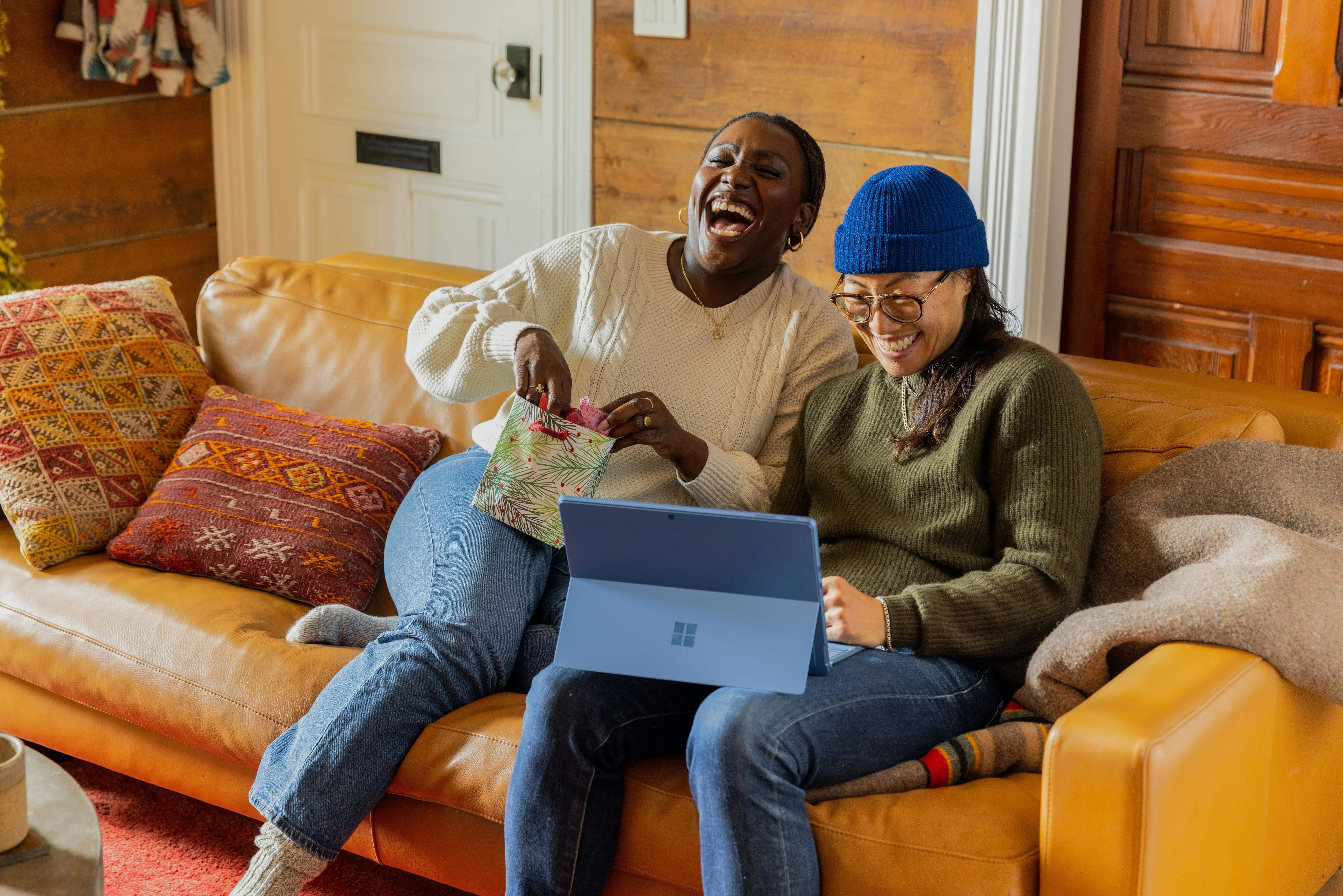 two people laughing